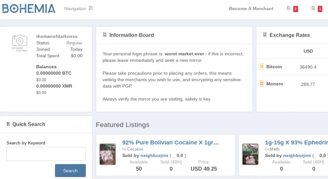 Bohemia Darknet Market Home Screenshot