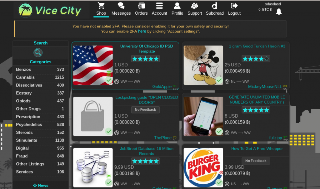 Vice City Darknet Market Home Screenshot
